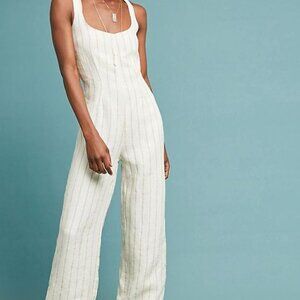 Winston White Striped Linen Overalls